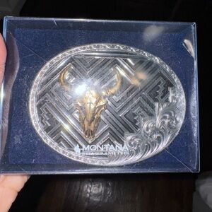 Gold and Black Desert Twilight Southwestern Belt Buckle with buffalo skull